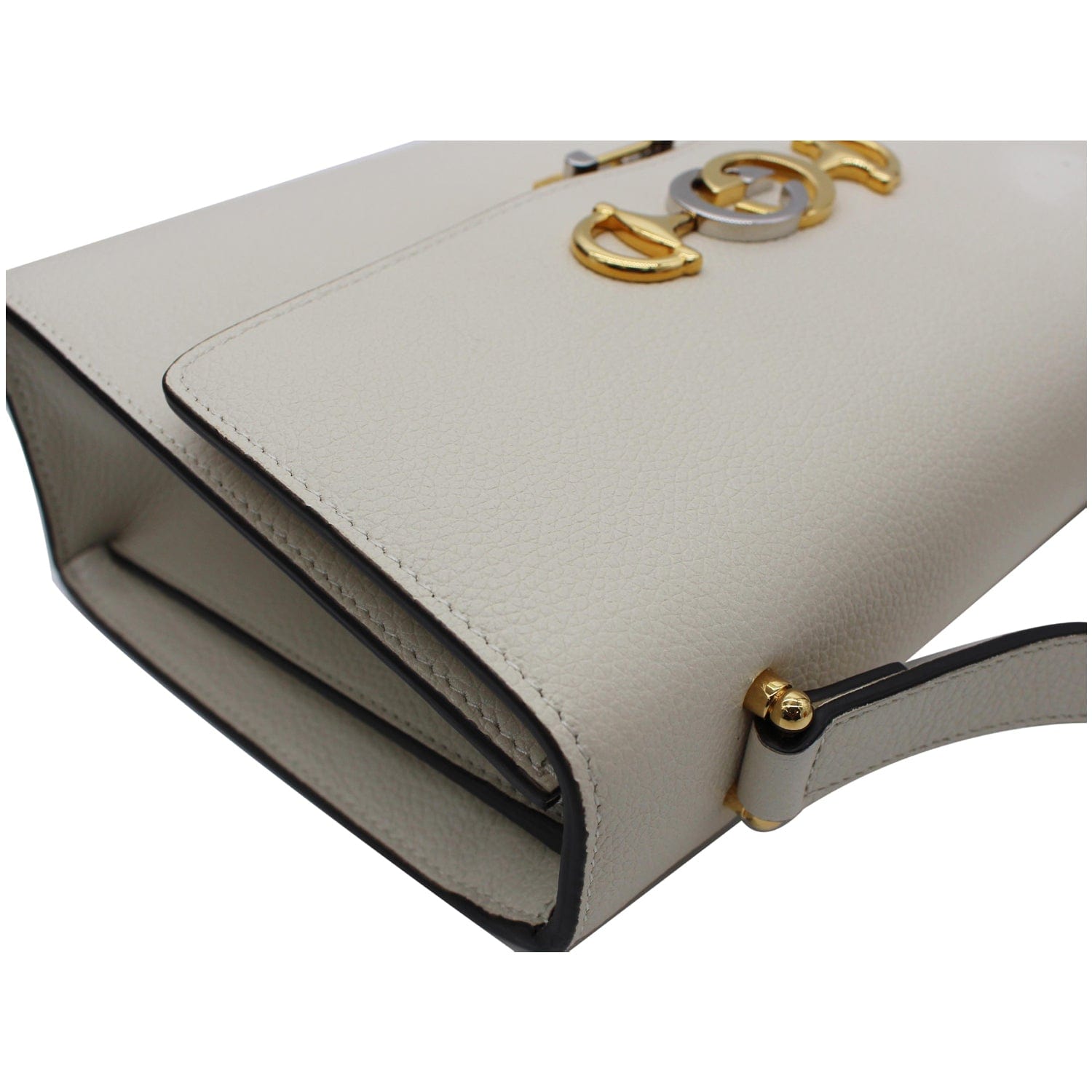 GUCCI Zumi Small Grainy Leather Chain Crossbody Bag White 576388