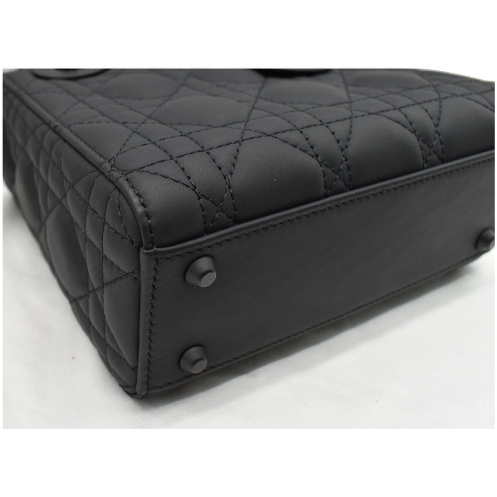 CHRISTIAN DIOR Mini Lady Dior Cannage Calfskin Leather Shoulder Bag Matte Black