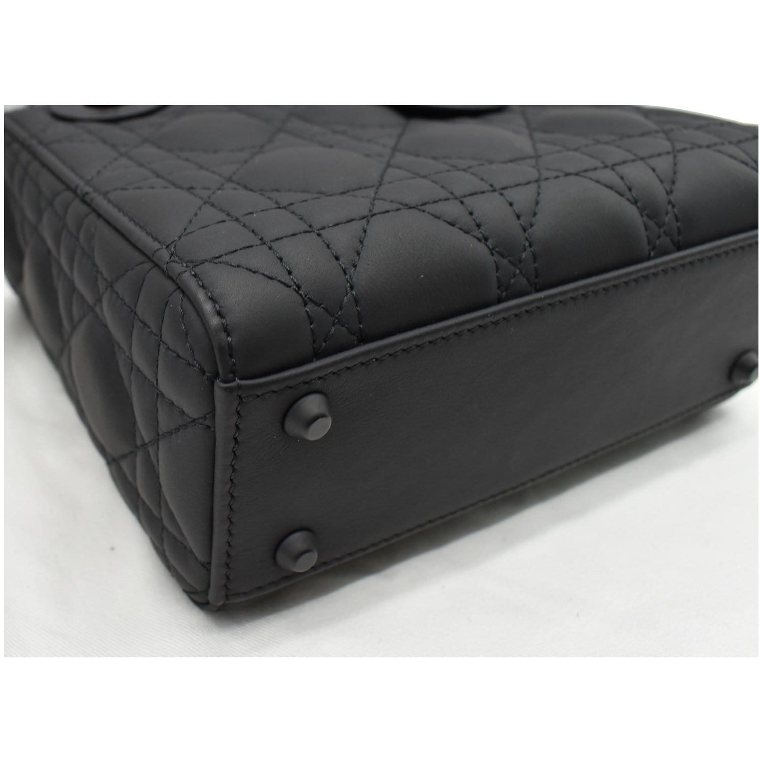 CHRISTIAN DIOR Mini Lady Dior Cannage Calfskin Leather Shoulder Bag Matte Black