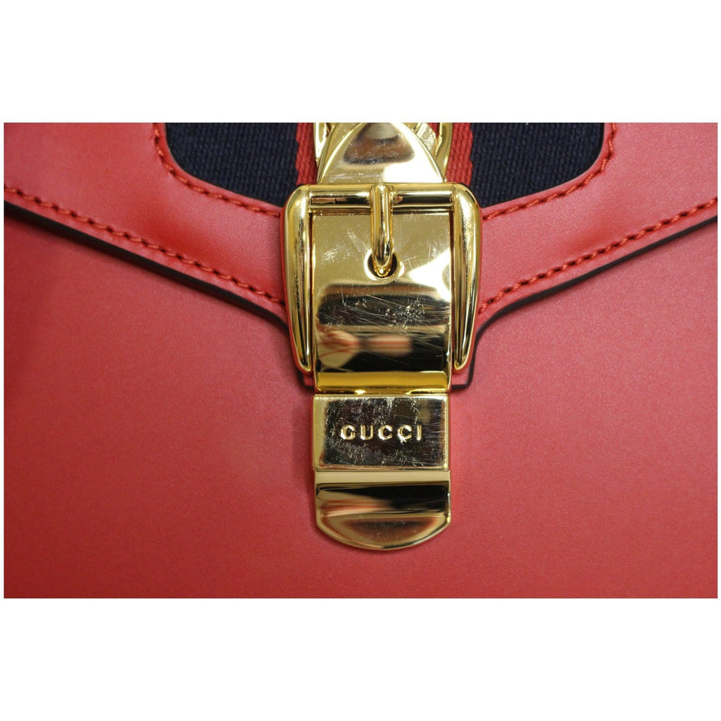 GUCCI Sylvie Mini Leather Crossbody Bag Red 470270