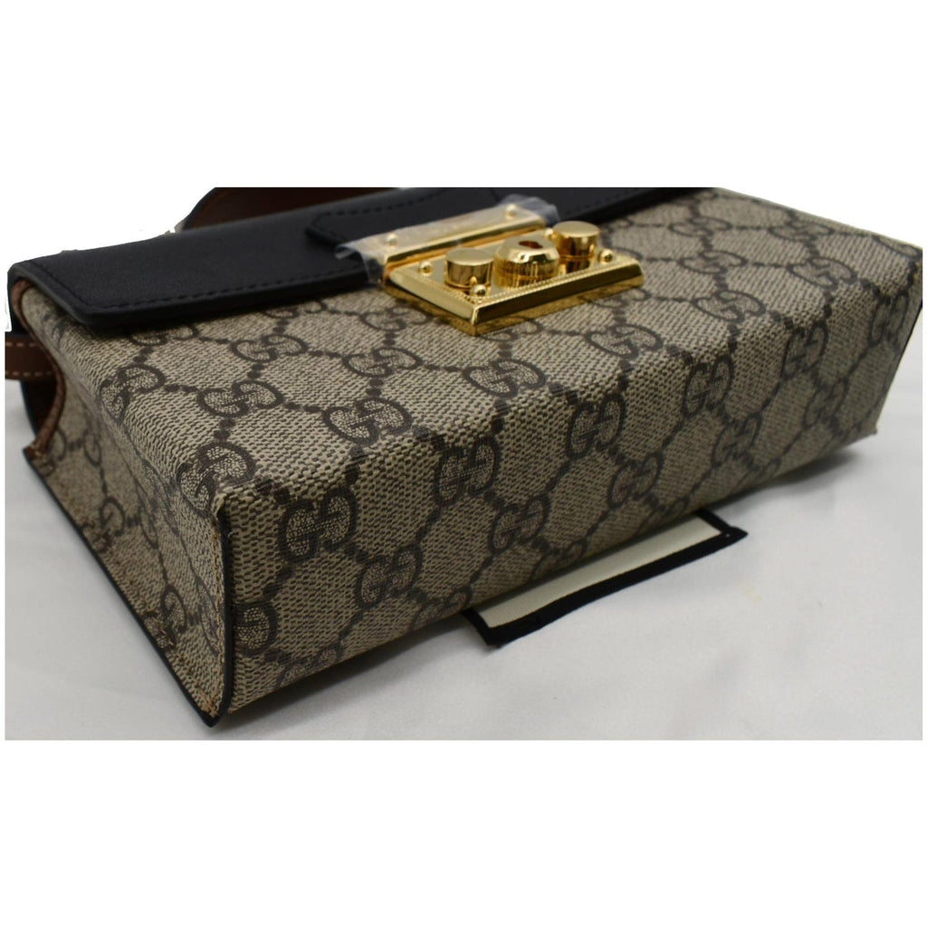 GUCCI Padlock Mini GG Supreme Canvas Top Handle Crossbody Bag Beige 652683