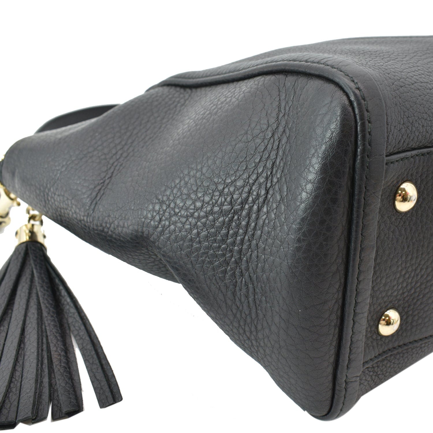 GUCCI Soho Tassel Pebbled Leather Top Handle Crossbody Bag Black 369176