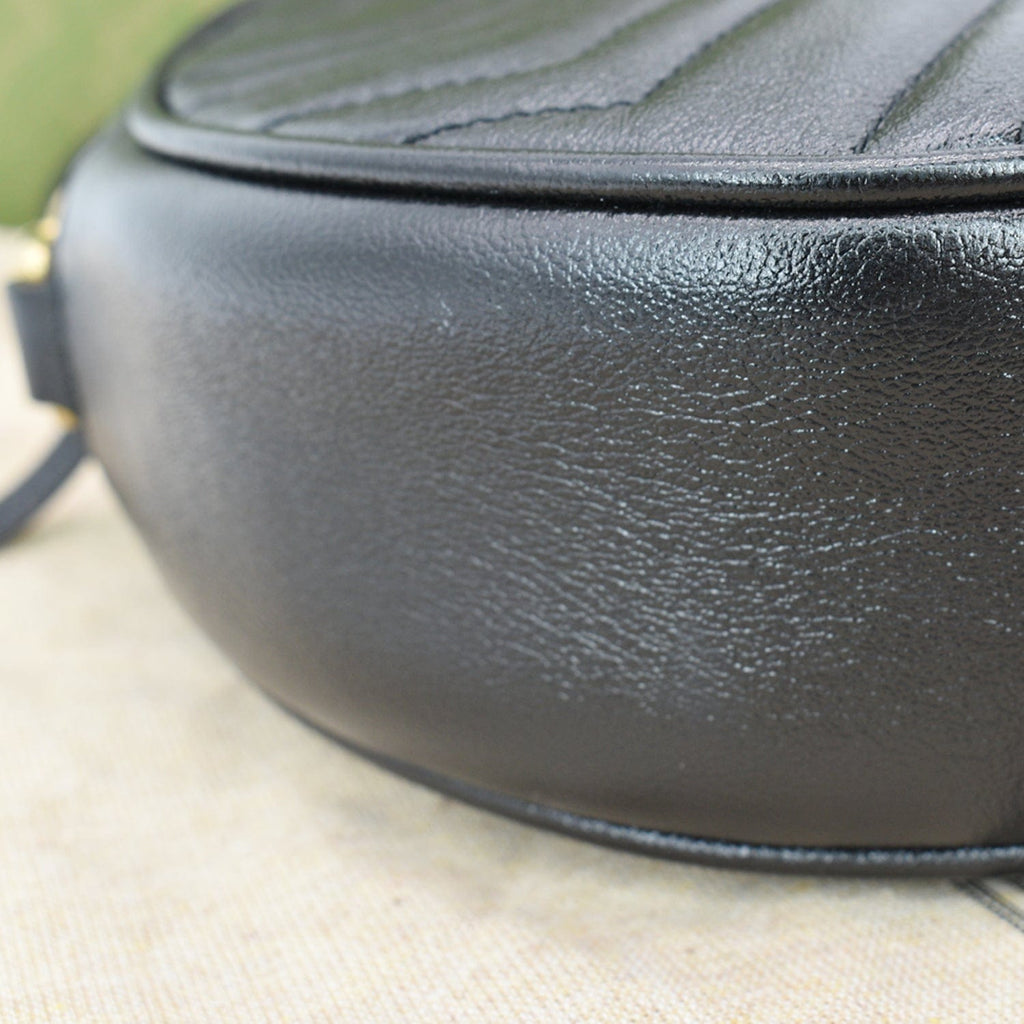GUCCI GG Marmont Mini Round Leather Crossbody Bag Black 550154