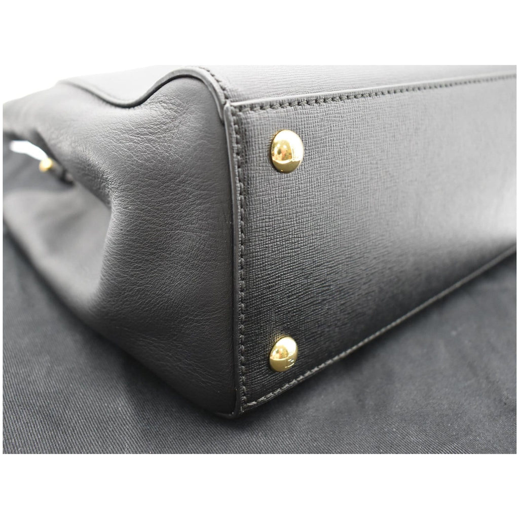 FENDI Petite 2Jours Vitello Leather Elite Tote Shoulder Bag Black