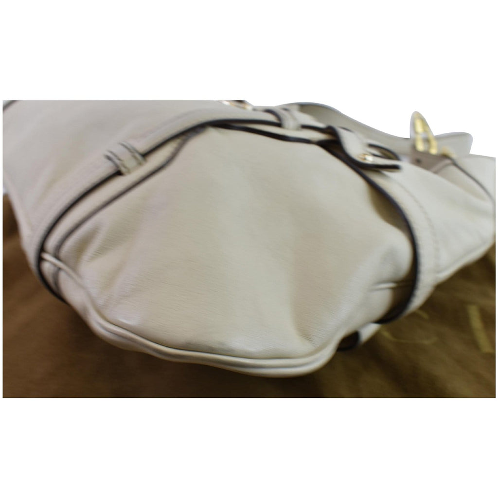 GUCCI 85th Anniversary Horsebit Leather Hobo Bag White 163804
