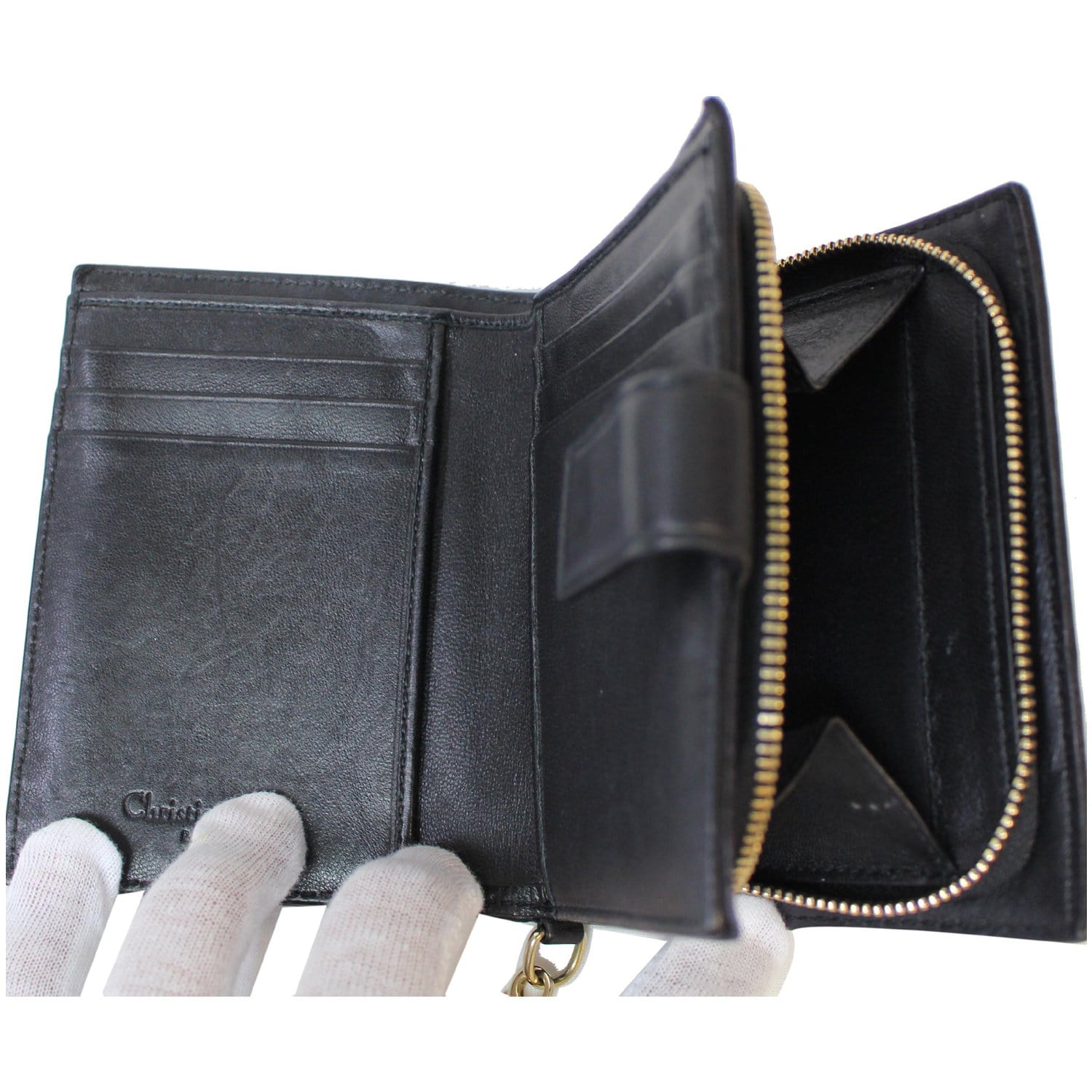 CHRISTIAN DIOR Mini Lady Dior Cannage Lambskin Compact Wallet Black