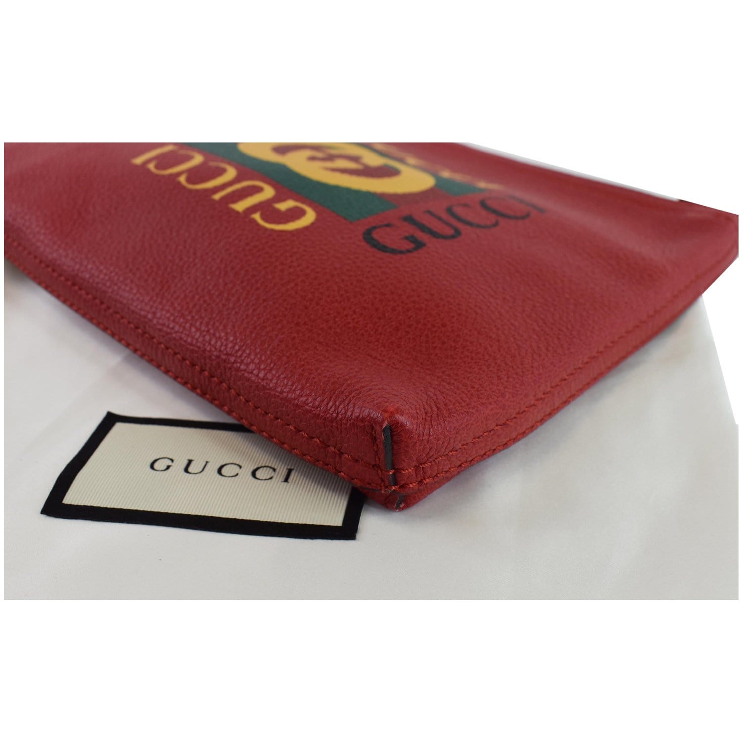 GUCCI Pebbled Leather Medium Logo Portfolio Clutch Hibiscus Red 495665 - 25% OFF