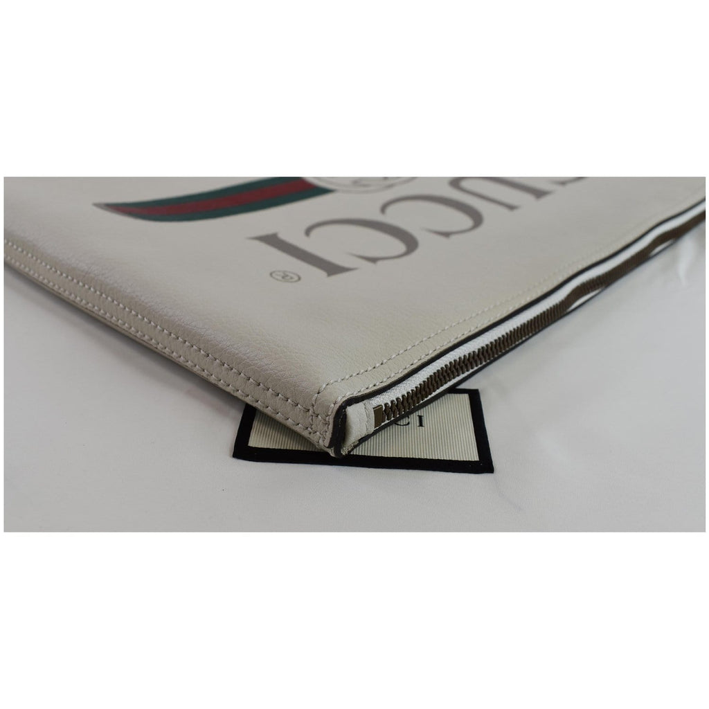 GUCCI Pebbled Leather Medium Logo Portfolio Clutch White 500984 - Last Call