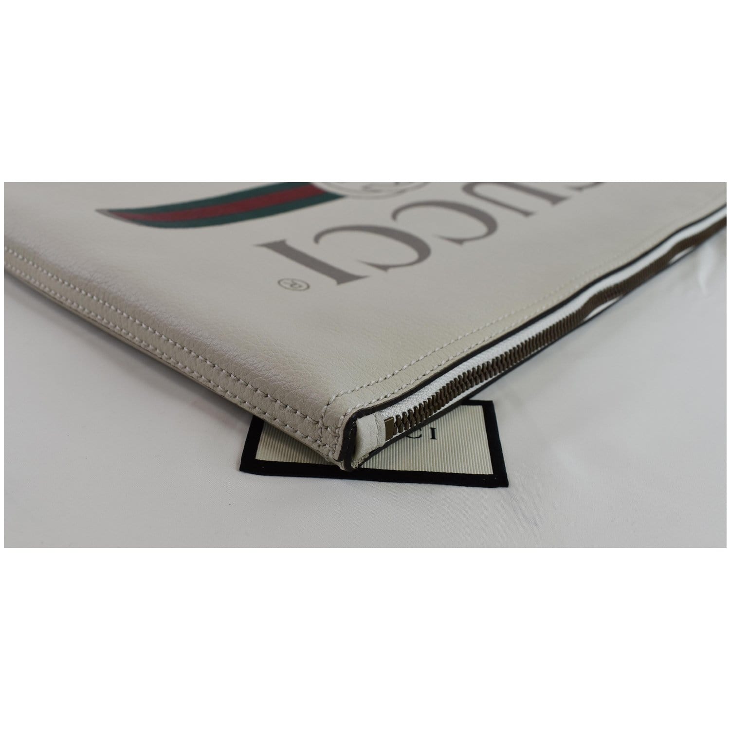GUCCI Pebbled Leather Medium Logo Portfolio Clutch White 500984 - Last Call