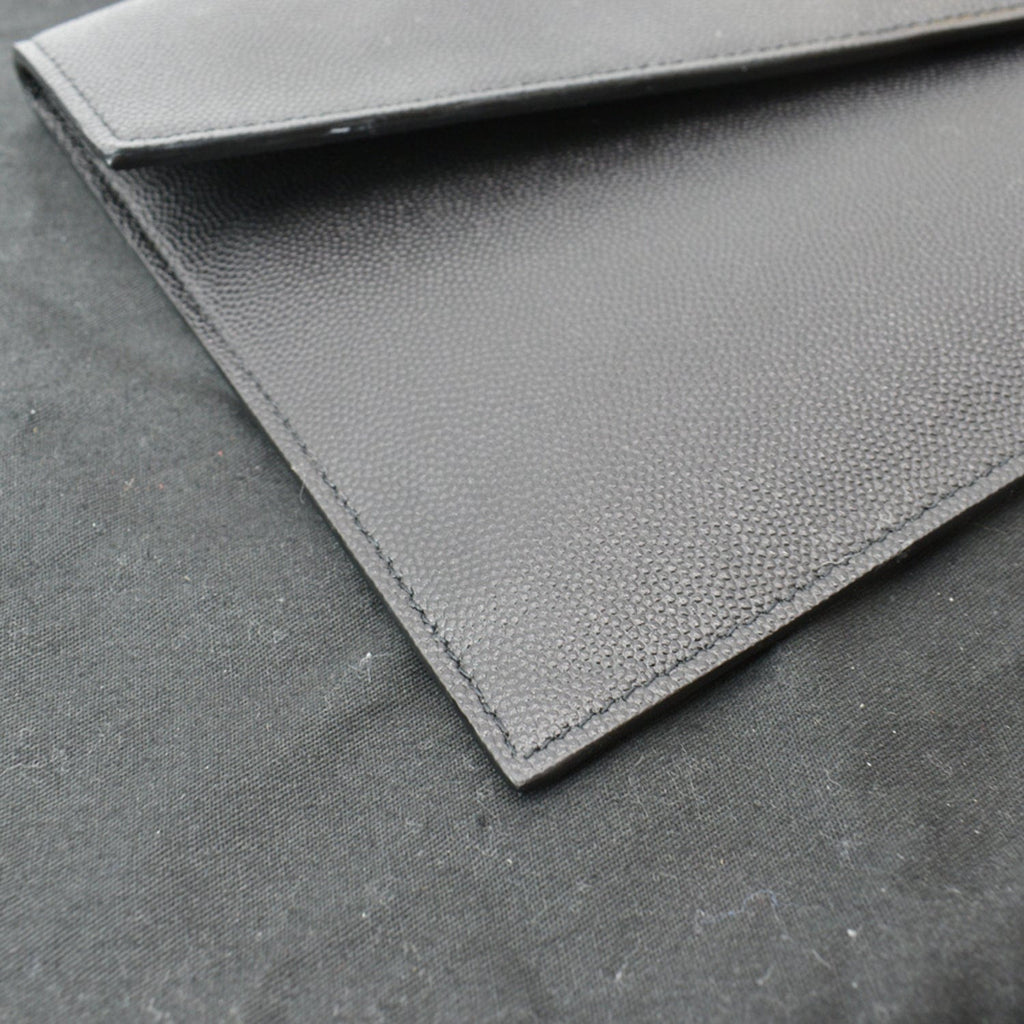 YVES SAINT LAURENT Uptown Envelope Grain De Poudre Leather Clutch Black