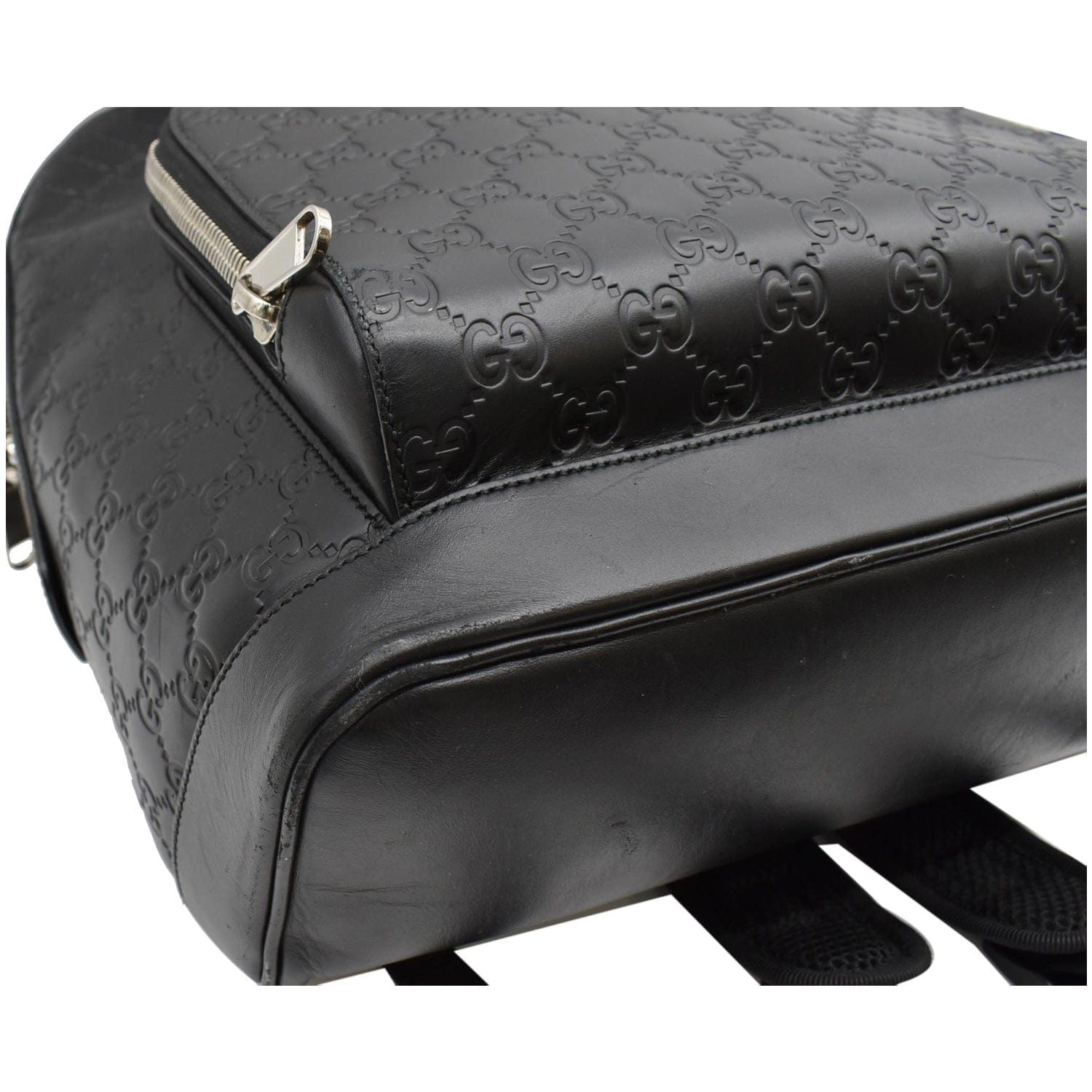GUCCI GG Signature Leather Backpack Bag Black 406370