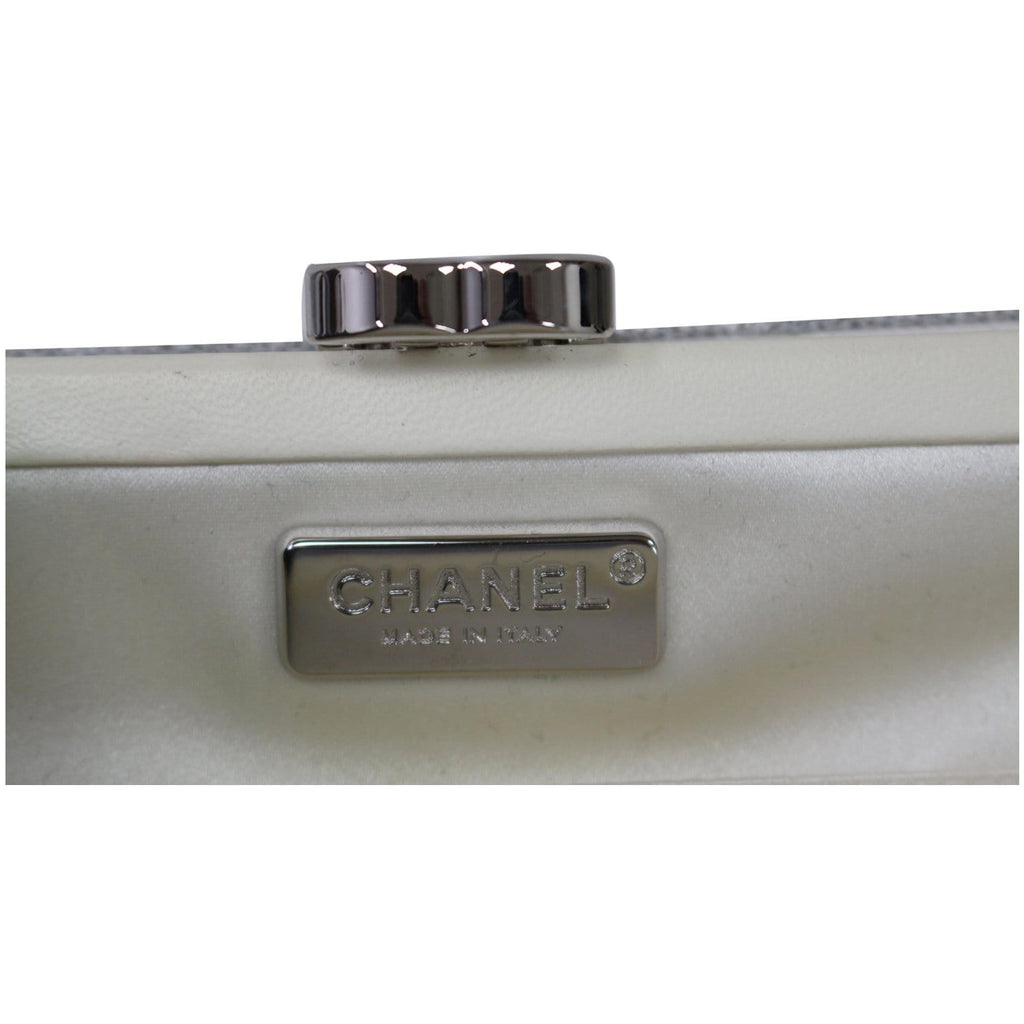 CHANEL La Pausa Embroidered Satin Sequin Clutch Bag Silver