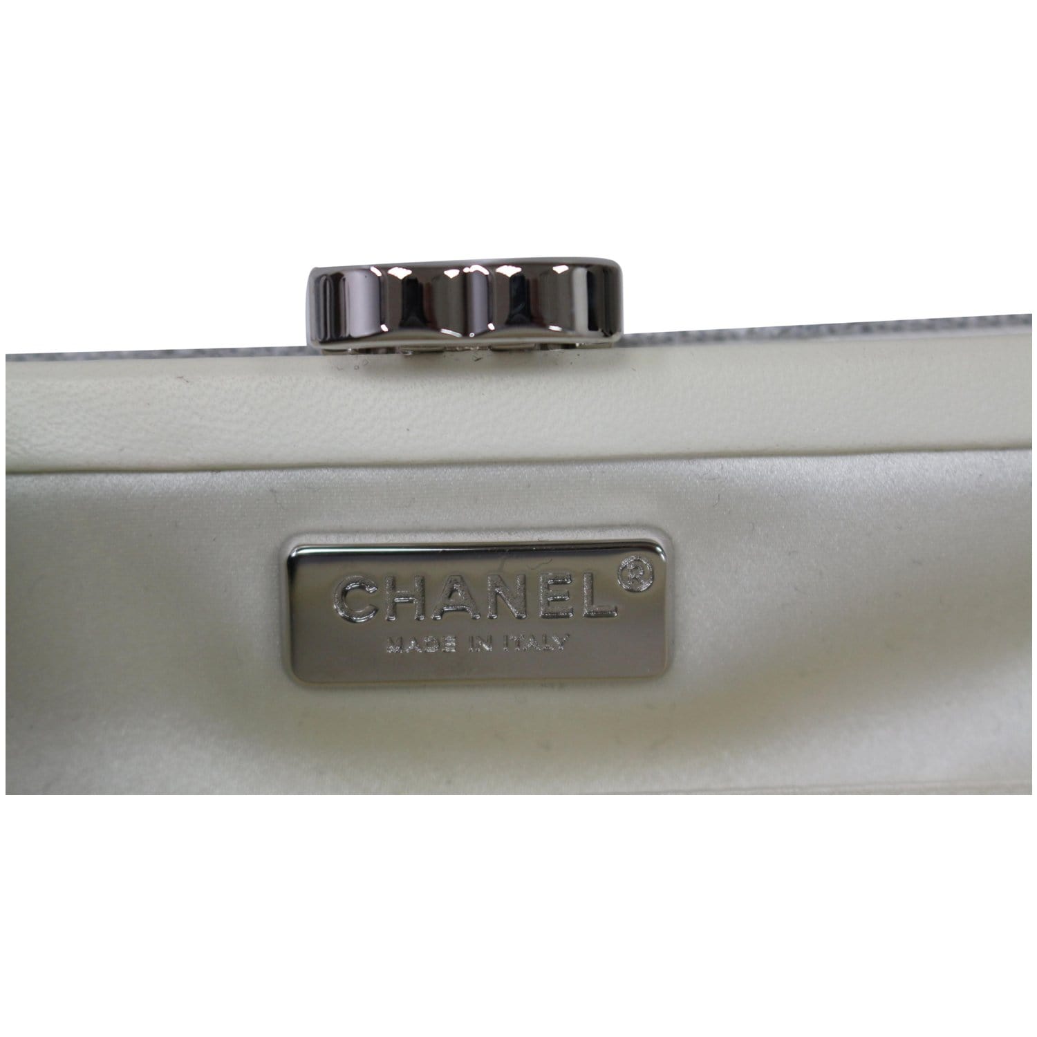 CHANEL La Pausa Embroidered Satin Sequin Clutch Bag Silver