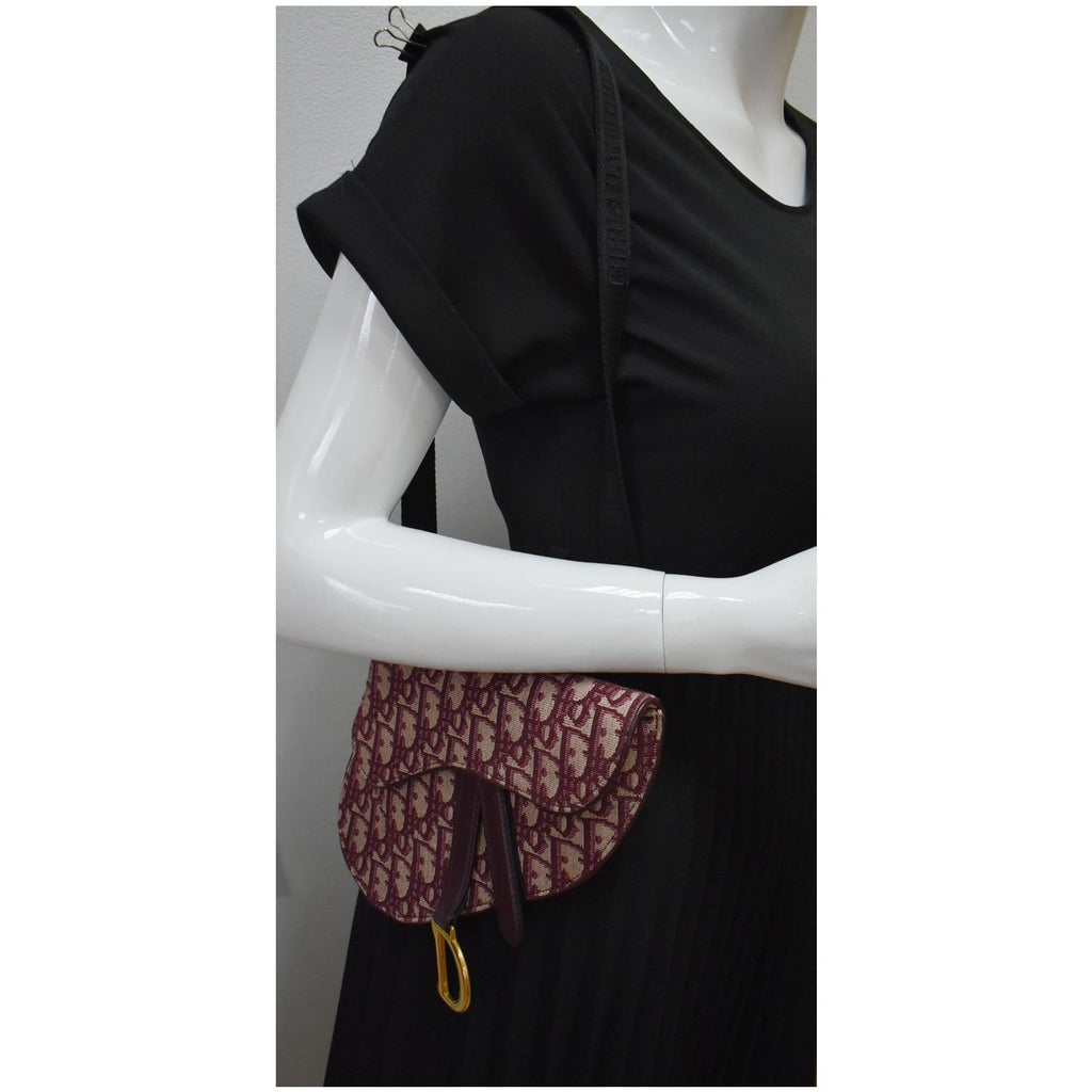 CHRISTIAN DIOR Saddle Oblique Jacquard Belt Bag Burgundy