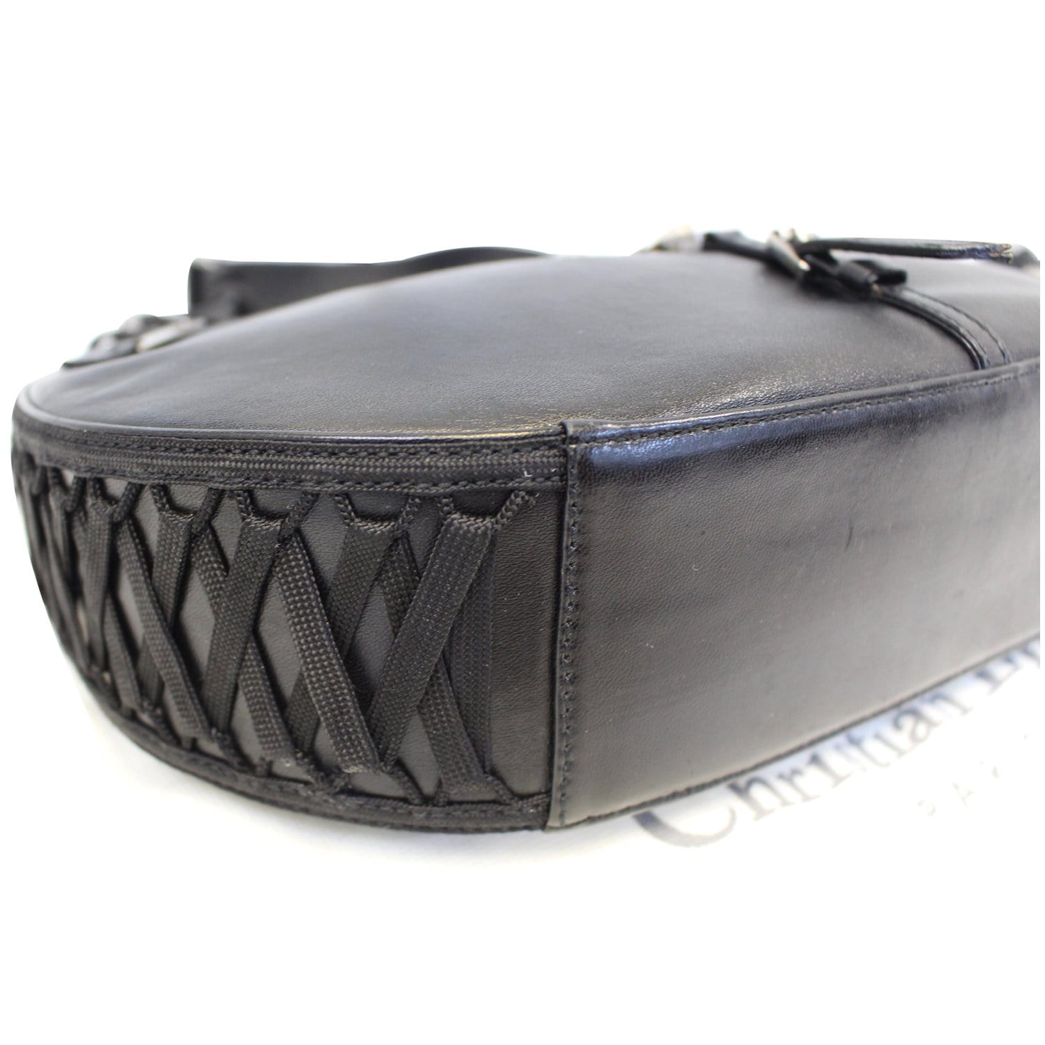 CHRISTIAN DIOR Lace Up Admit It Leather Hobo Bag Black