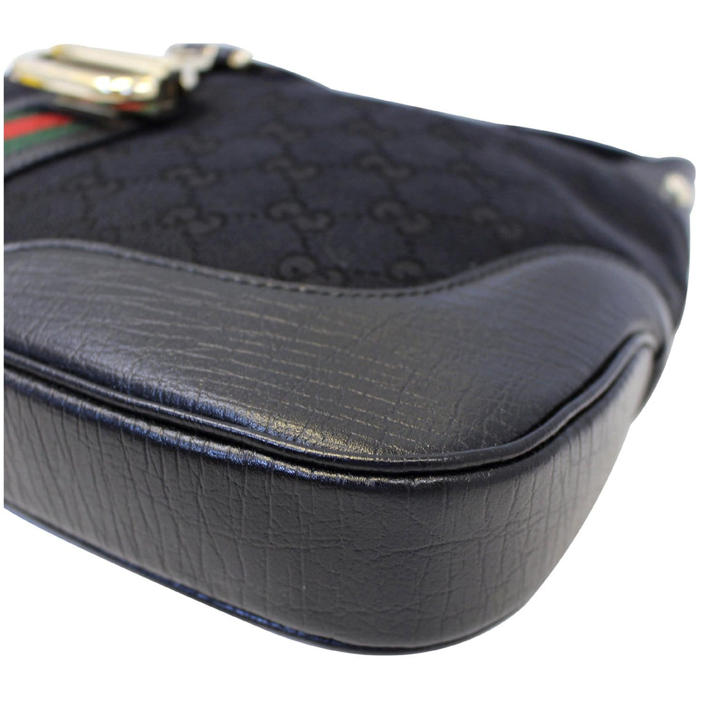 GUCCI GG Canvas Web Hobo Bag Black 130779