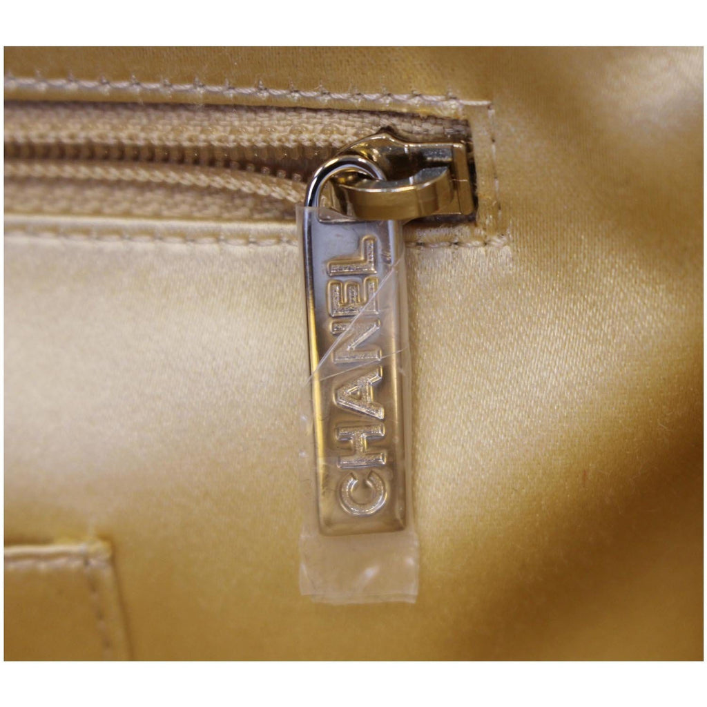CHANEL Tweed We Need Metallic Lambskin Leather Clutch Gold