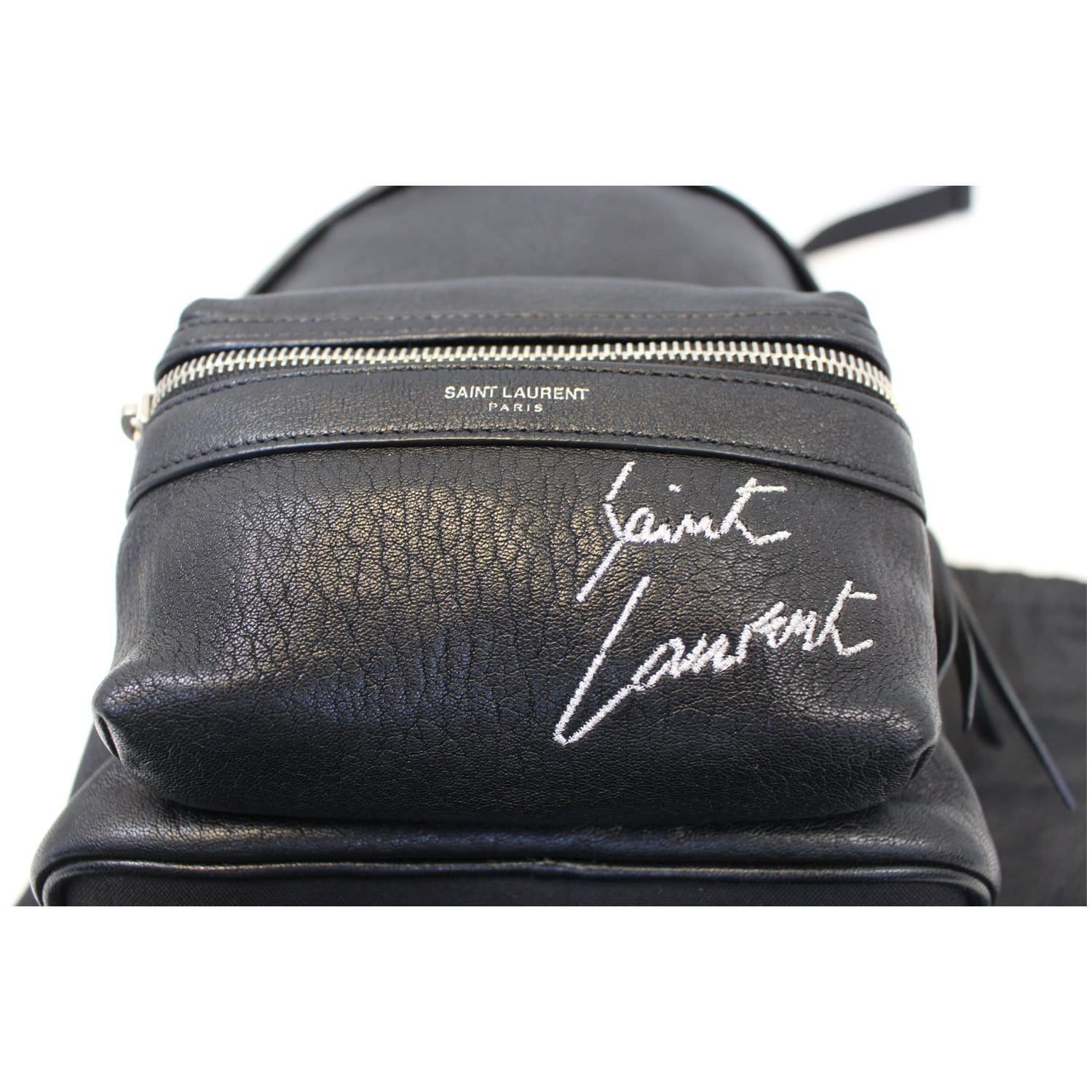 YVES SAINT LAURENT Toy City Embroidered Leather Backpack Bag Black