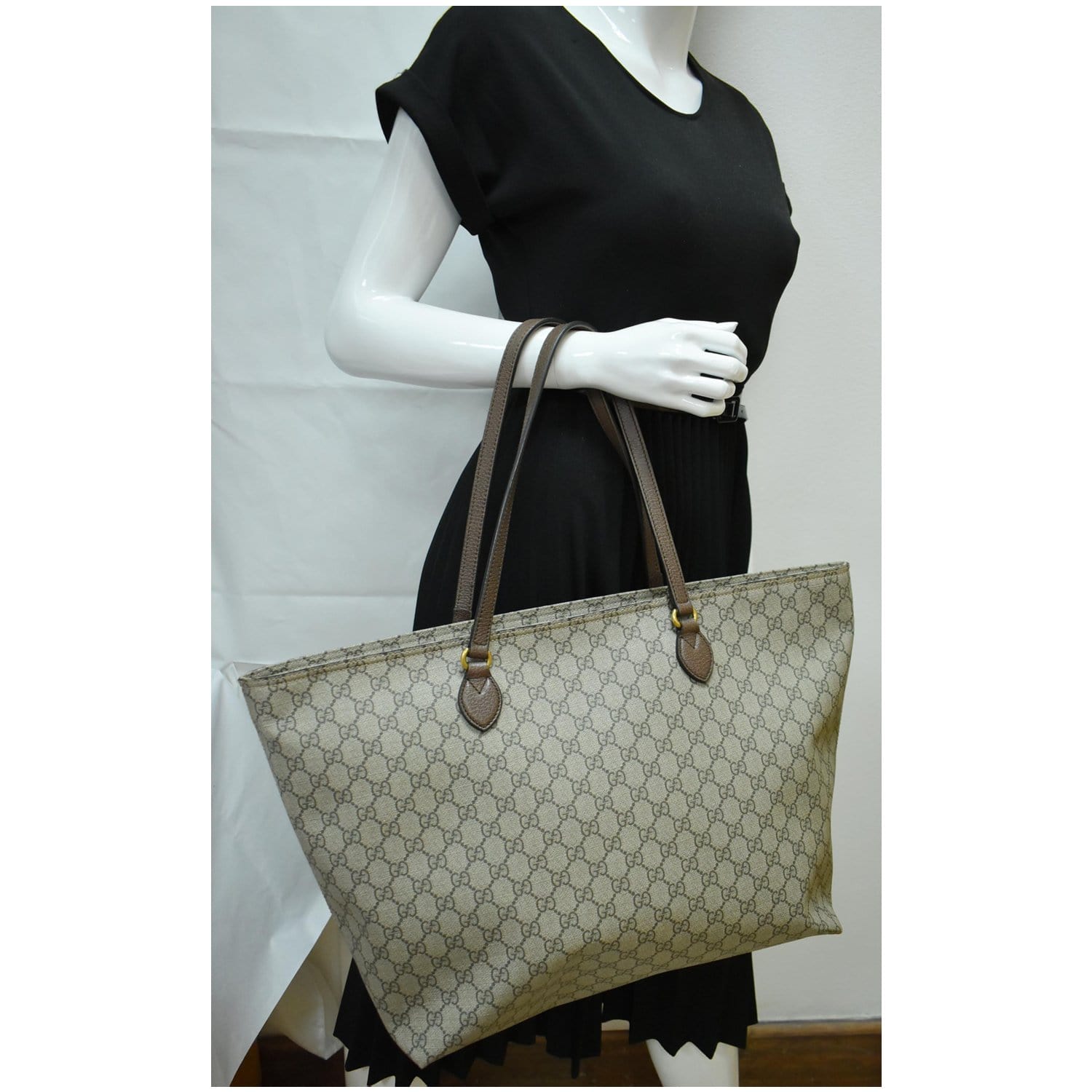 GUCCI Ophidia Large GG Supreme Coated Canvas Tote Bag Beige 547974