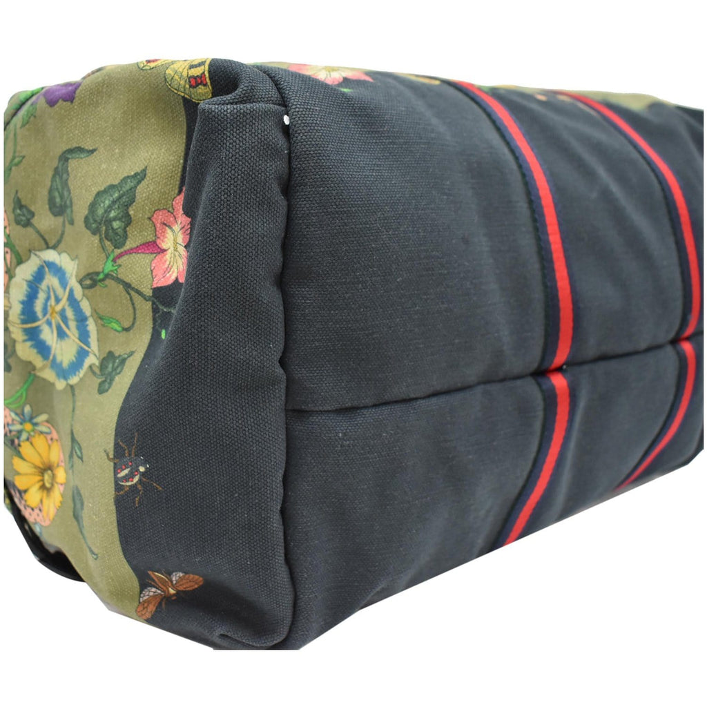 GUCCI Floral Animal Canvas Web Duffel Travel Bag Khaki Green 450983