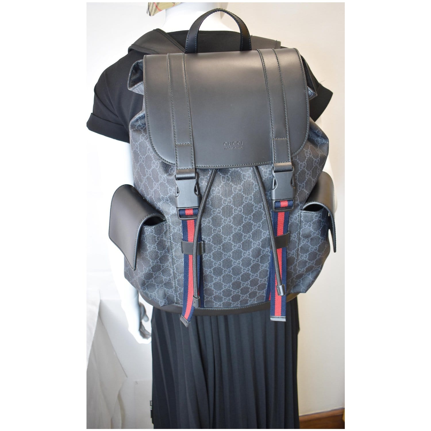 GUCCI GG Supreme Microfiber Backpack Bag 495563 Black
