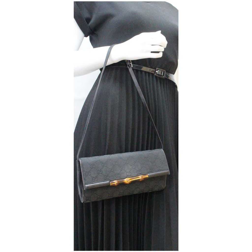 GUCCI Bamboo GG Monogram Canvas Clutch Bag Black