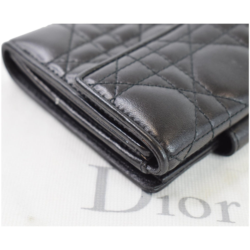 CHRISTIAN DIOR Cannage Lady Dior Charm Leather Wallet Black