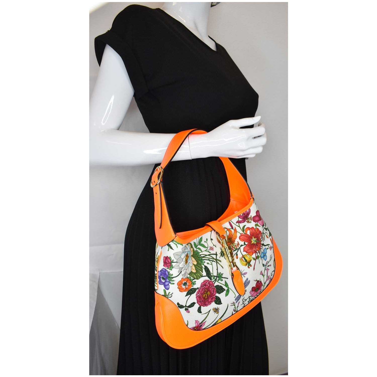 GUCCI Flora Jackie Medium Canvas Hobo Bag Orange 550152