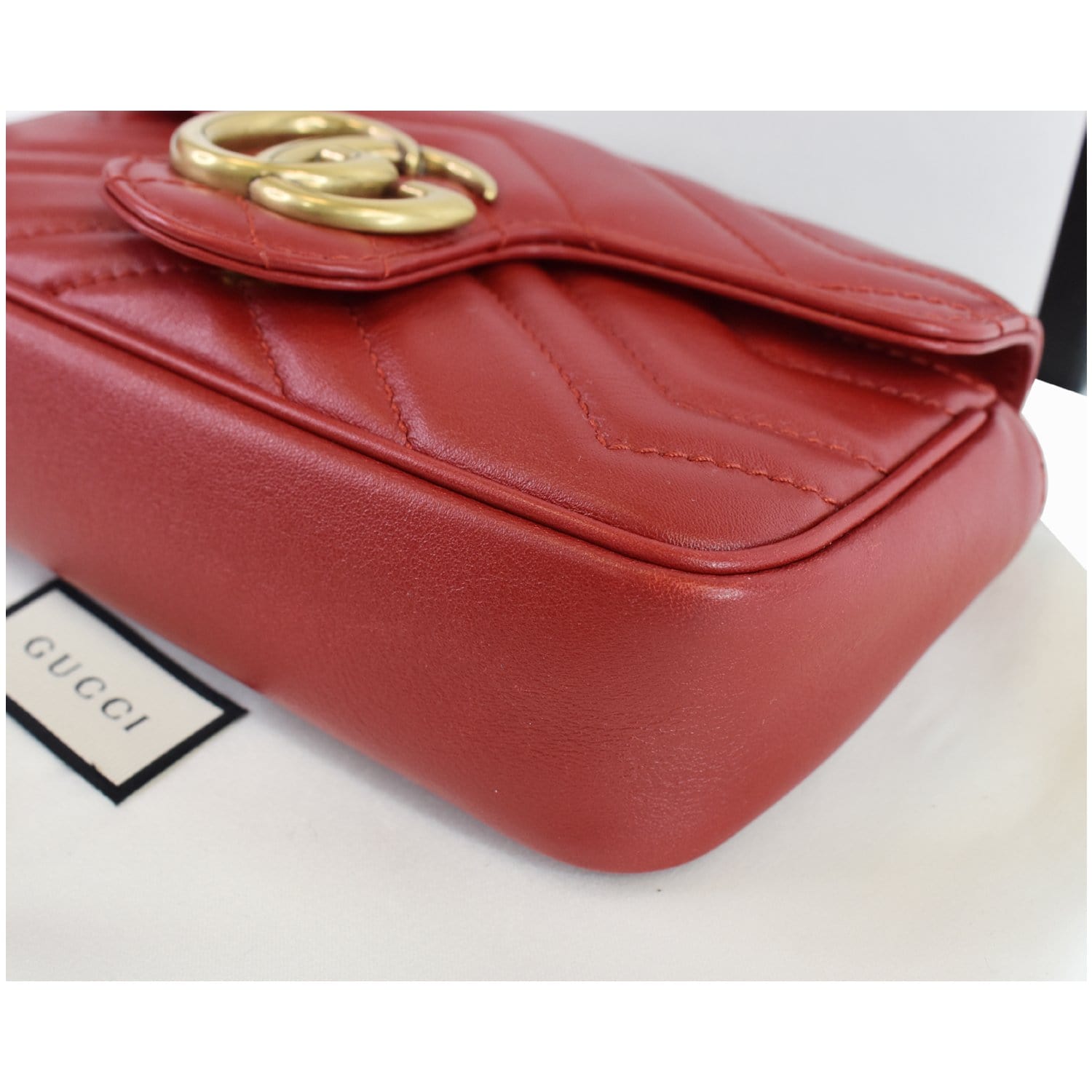 GUCCI GG Marmont Matelasse Leather Super Mini Crossbody Bag Red