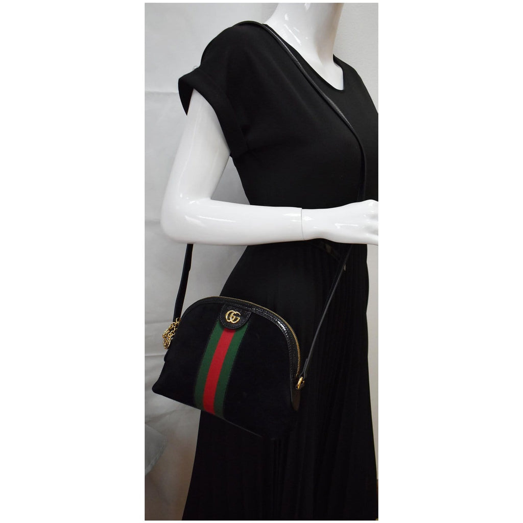 GUCCI Ophidia GG Small Suede Shoulder Bag Black 499621