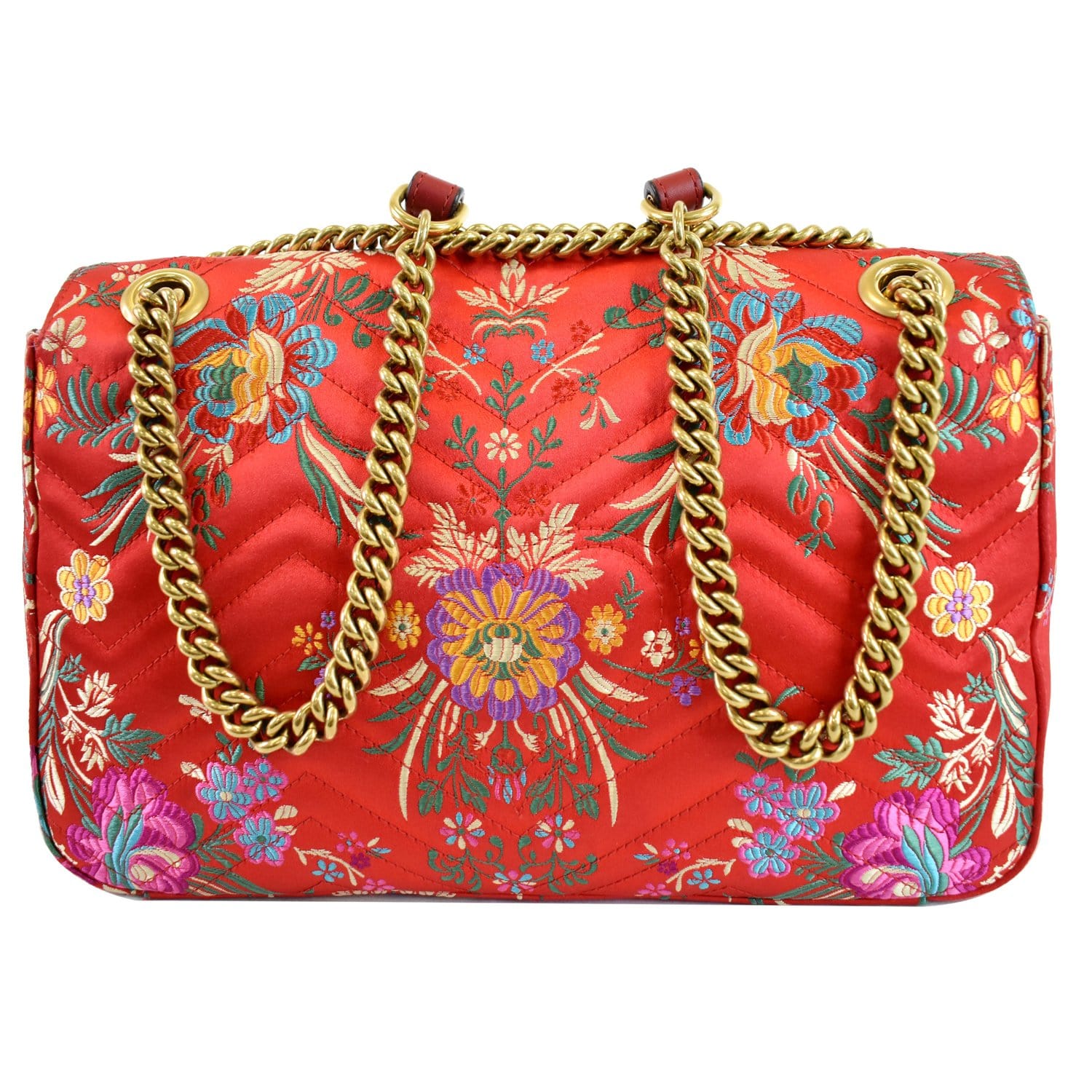 GUCCI GG Marmont Floral Medium Jacquard Matelasse Shoulder Bag Red 443496