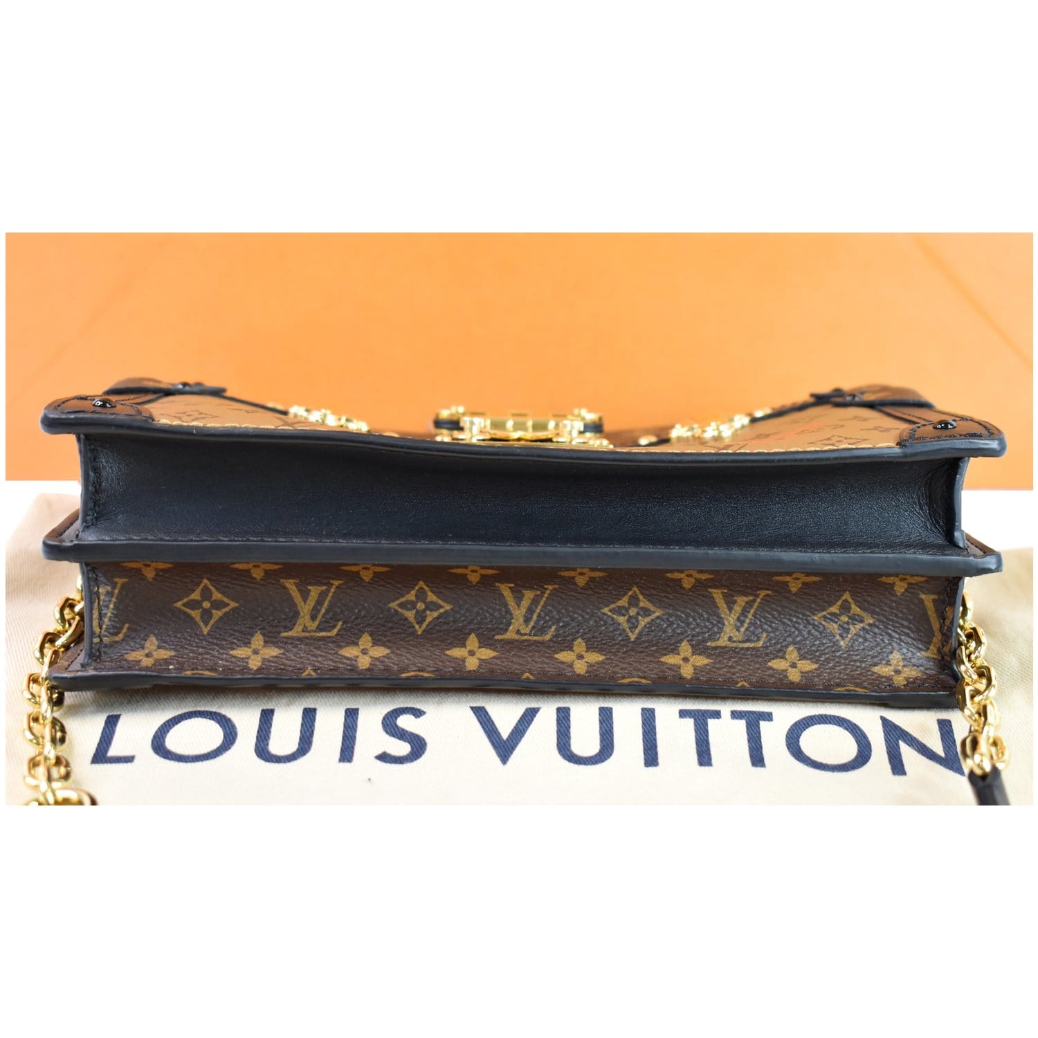 LOUIS VUITTON Petit Soft Malle Reverse Monogram Clutch Shoulder Bag Brown