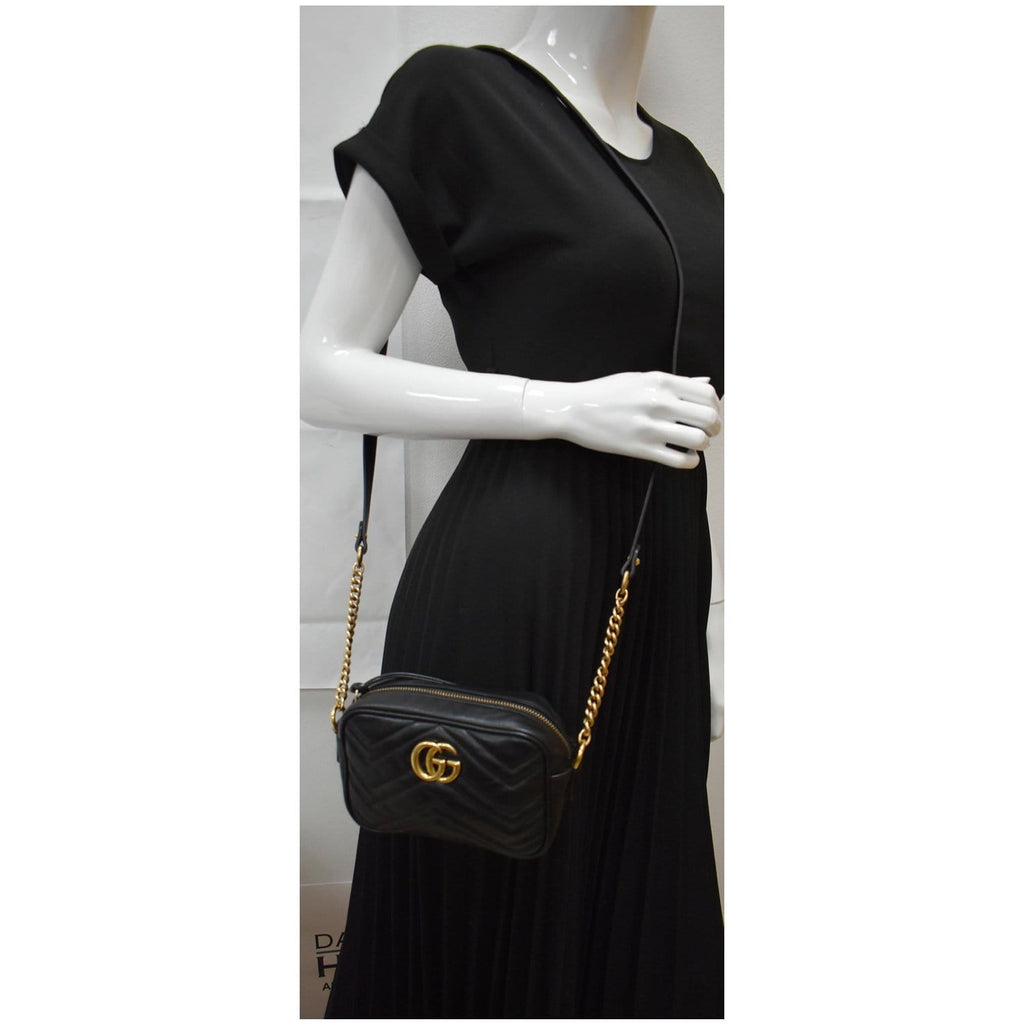 GUCCI GG Marmont Matelasse Mini Leather Crossbody Bag Black 448065