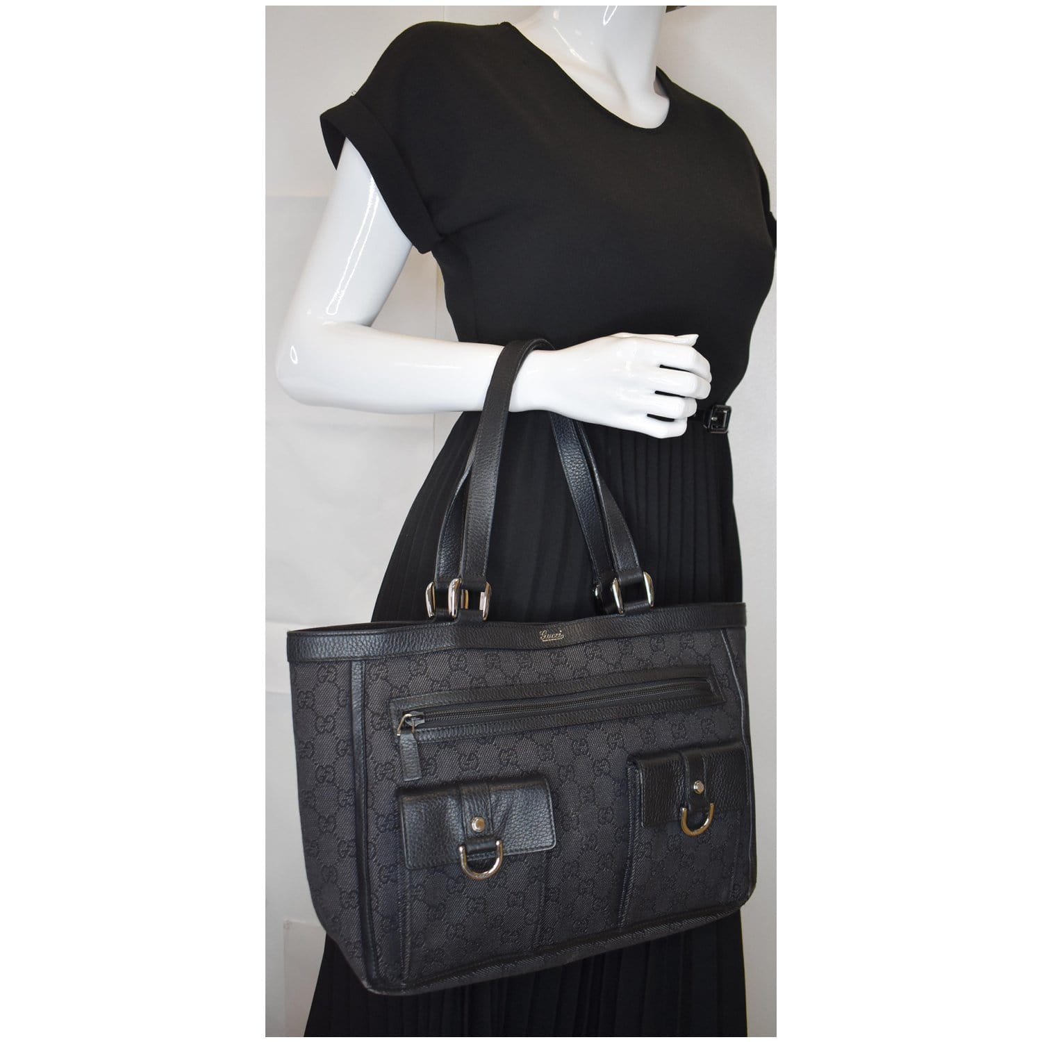 GUCCI Abbey Pocket Medium GG Denim Tote Bag Black 268639 - 20% OFF