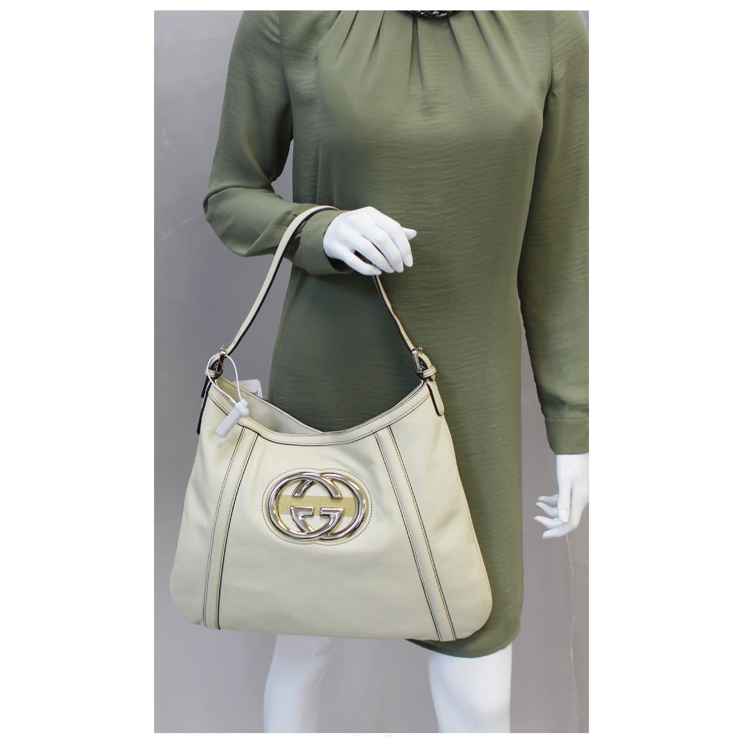 GUCCI Britt White Leather Hobo Shoulder Bag 162740