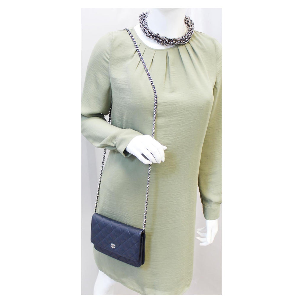CHANEL Wallet On Chain WOC Clutch Crossbody Bag Navy