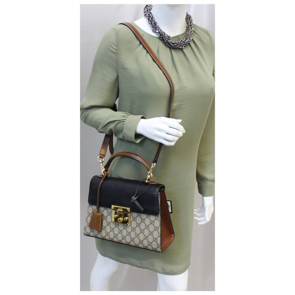 GUCCI Small Padlock GG Supreme Monogram Top Handle Crossbody Bag