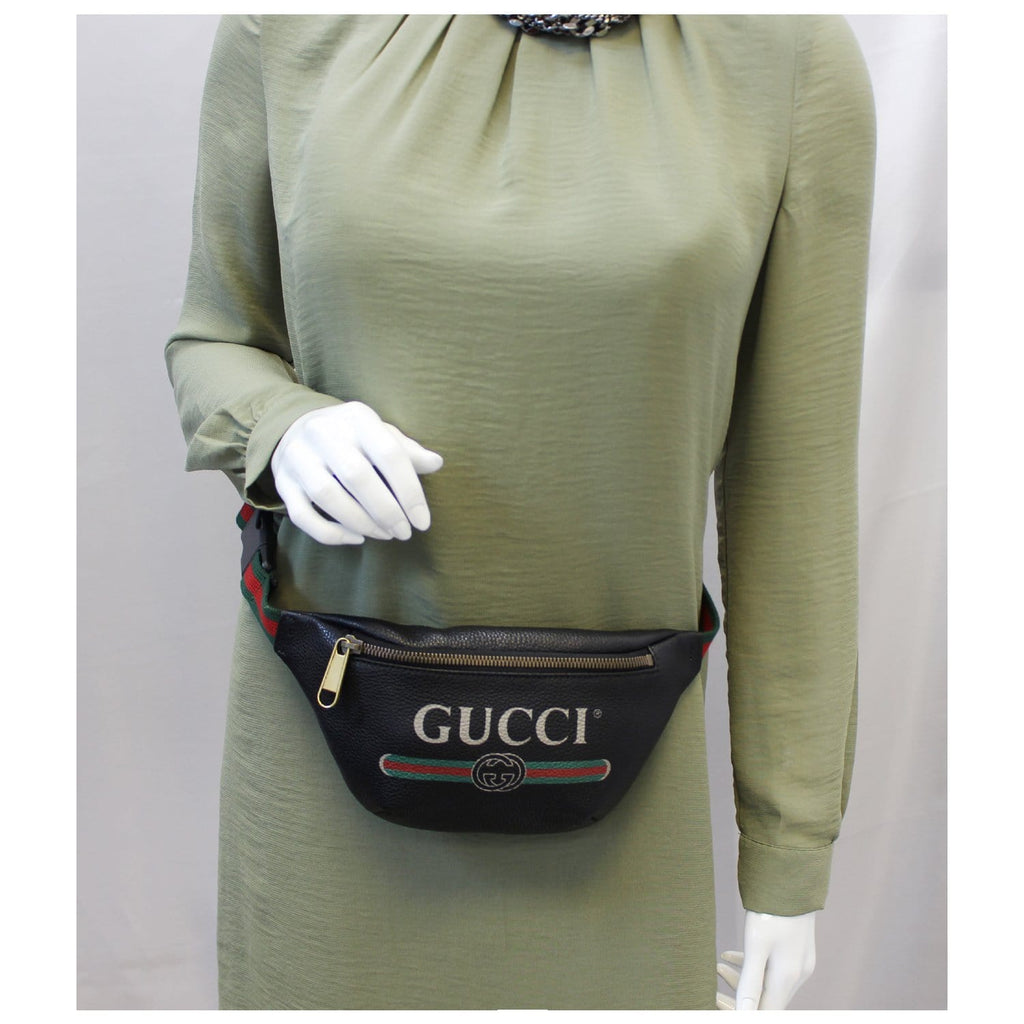 GUCCI Print Leather Black Belt Waist Bum Bag 527792