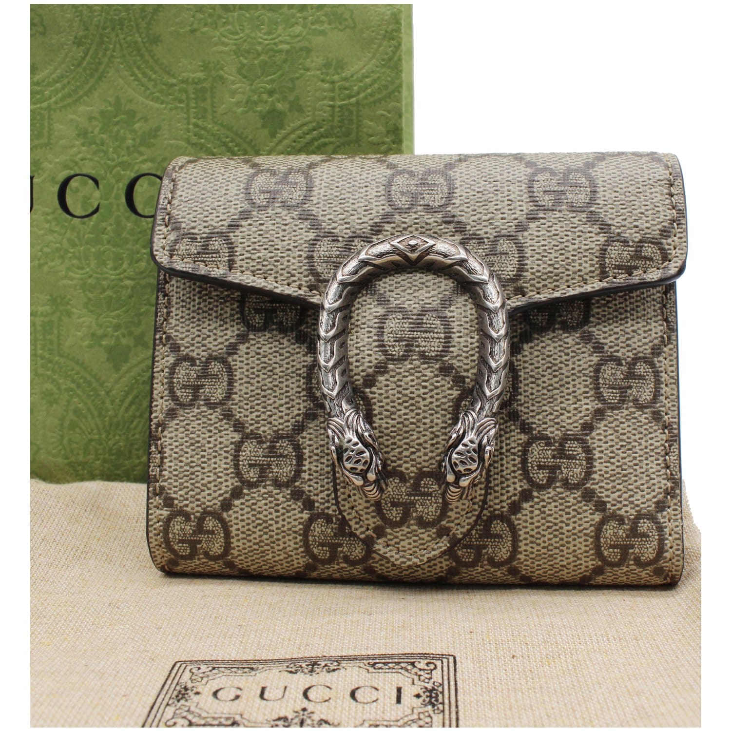 GUCCI Dionysus GG Supreme Canvas  Case Wallet Beige 627073