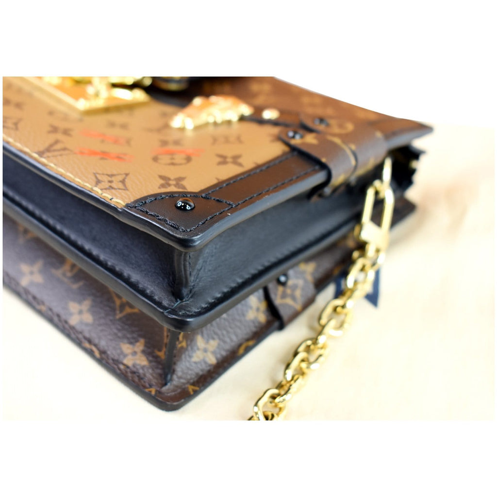 LOUIS VUITTON Petit Soft Malle Reverse Monogram Clutch Shoulder Bag Brown