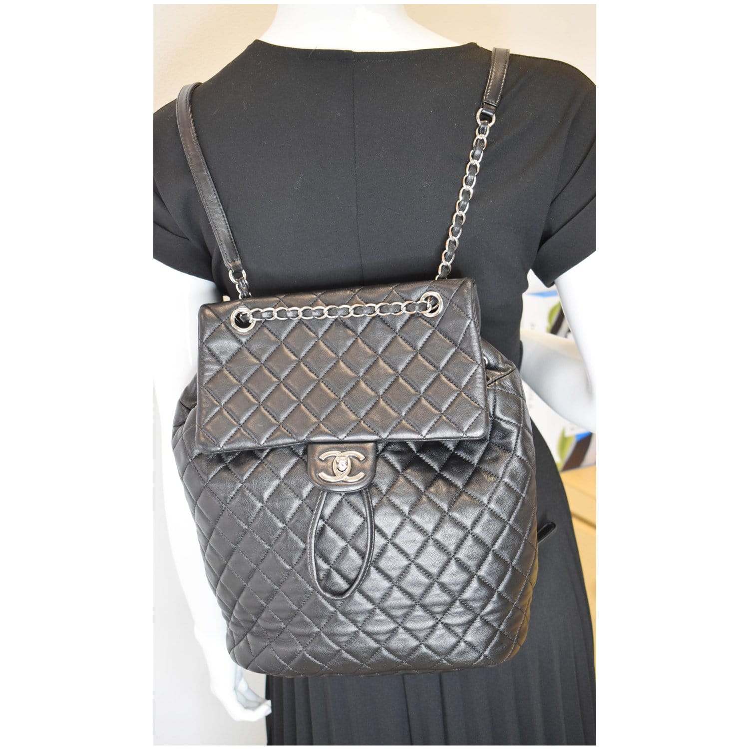 CHANEL Small Urban Spirit Quilted Lambskin Backpack Bag Black