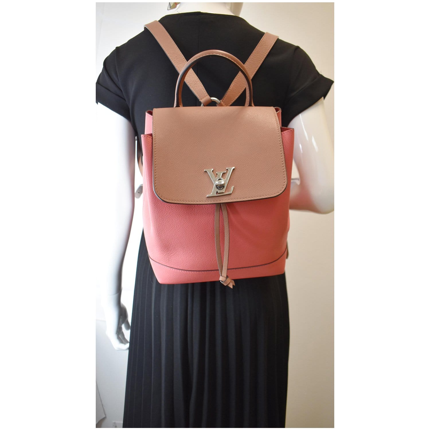 LOUIS VUITTON Lockme Calfskin Leather Backpack Salmon