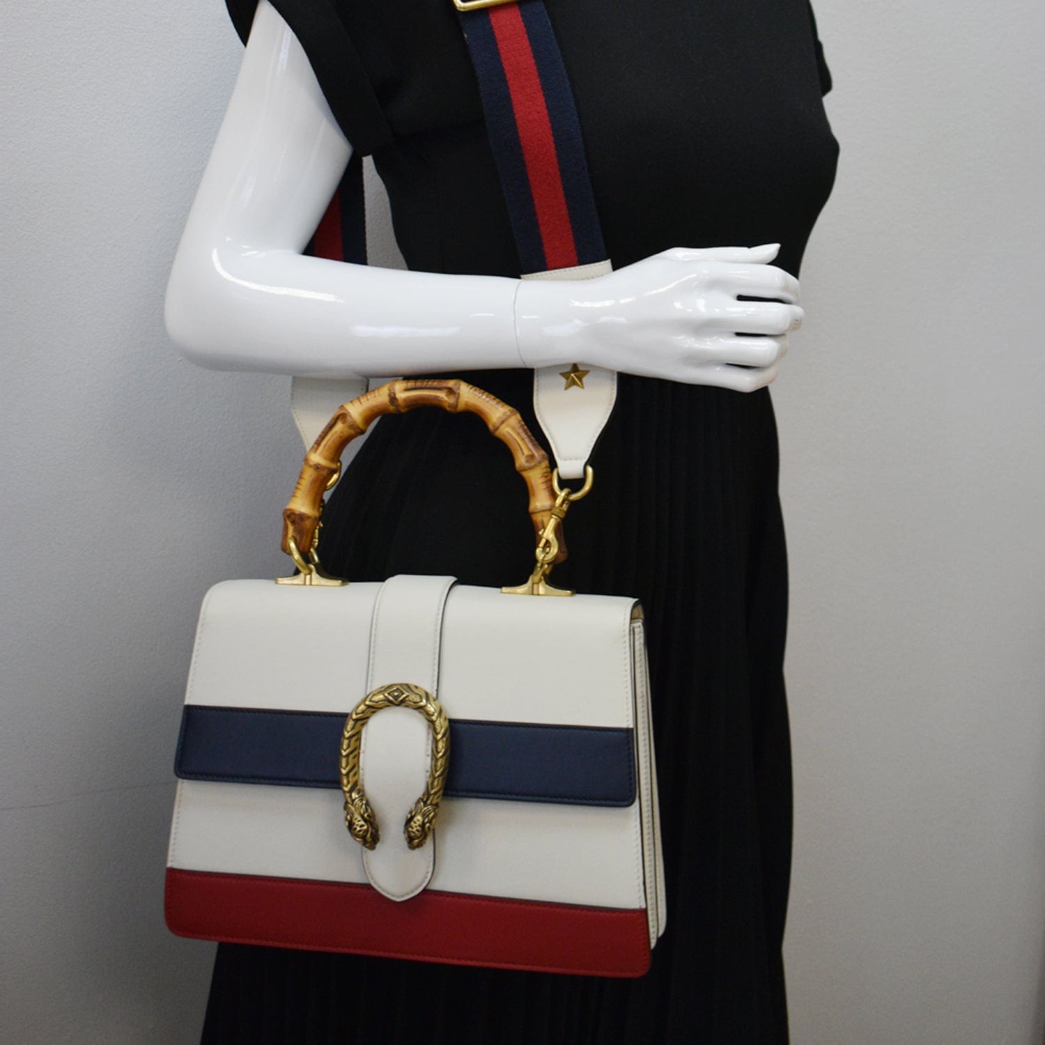 GUCCI Dionysus Bamboo Medium Leather Top Handle Shoulder Bag White - 10% Off