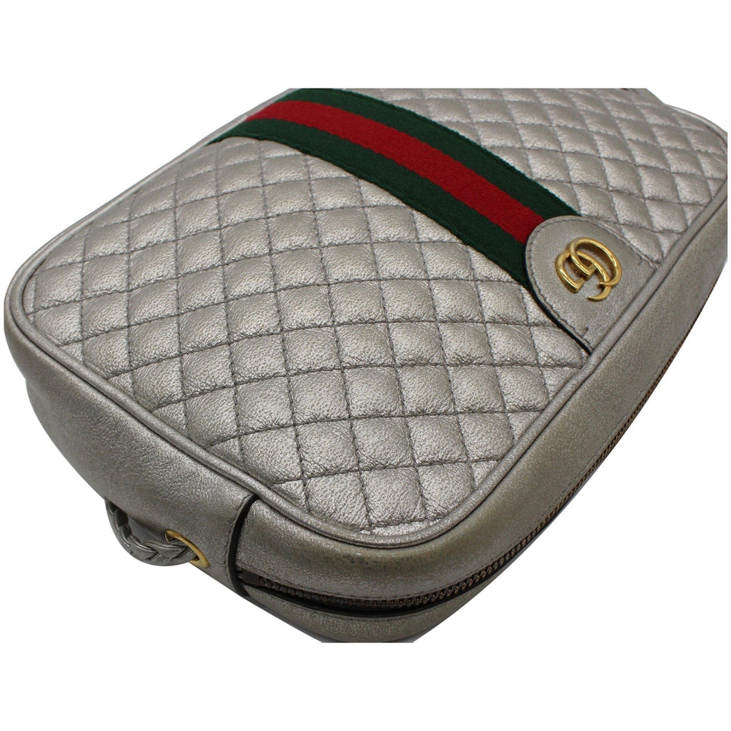 GUCCI GG Small Quilted Leather Shoulder Bag Metallic Silver 541051