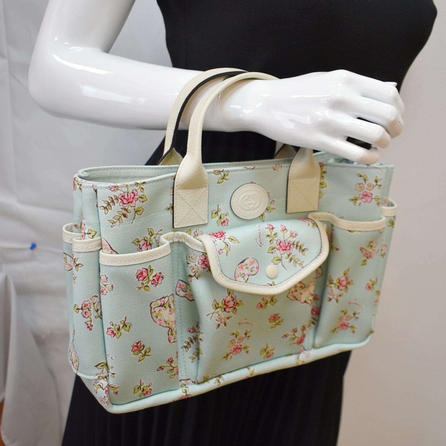 GUCCI Children's Floral Print Canvas Bag Light Blue 628159