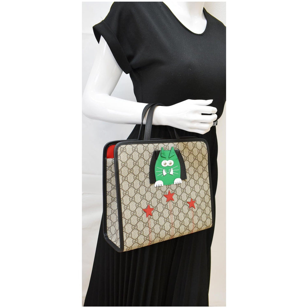 GUCCI Children�s Cat Printed GG Canvas Tote Bag Beige 645290