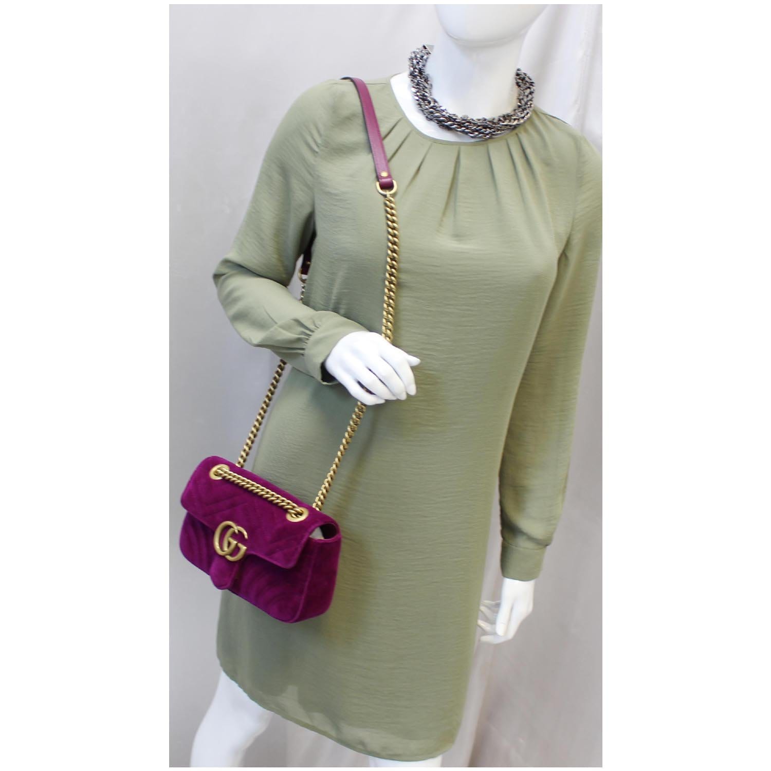 GUCCI GG Marmont Velvet Mini Shoulder Crossbody Bag Purple