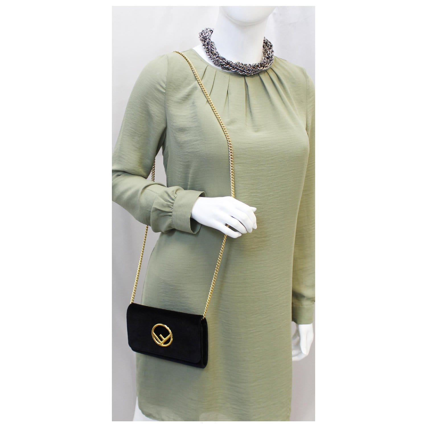 FENDI Velvet Wallet On Chain Shoulder Crossbody Bag