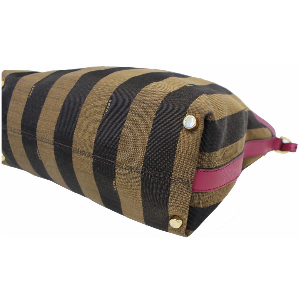 FENDI Tobacco Pequin Stripe Canvas Large Tote Bag Magenta