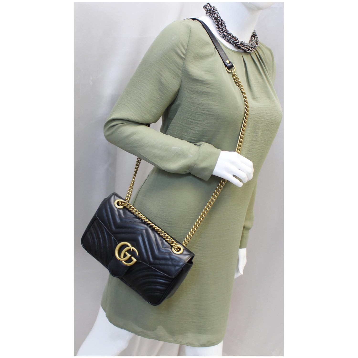 GUCCI GG Marmont Small Matelasse Leather Crossbody Bag Black